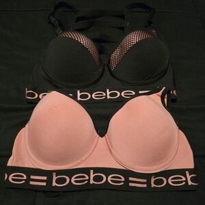 Bebe Juniors 2 Piece Sports Bras Bundle Intimates Black & Pink NWOT Size Small‎
